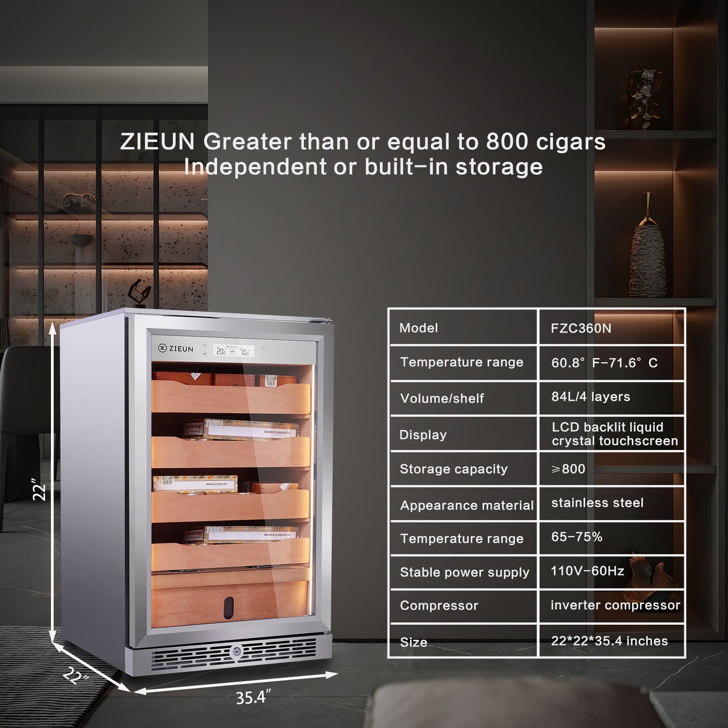 ZIEUN stainless steel cigar humidor